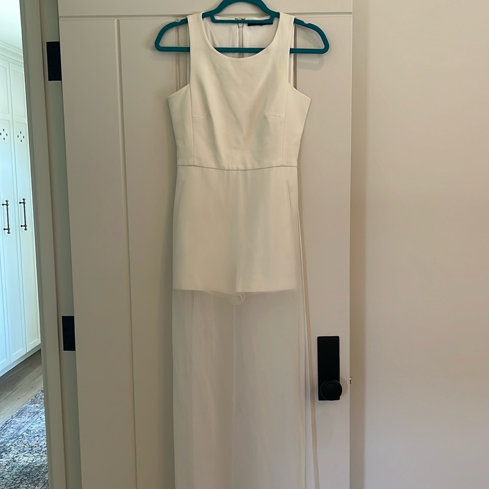 BCBGMAXAZRIA white short romper with sheer skirt